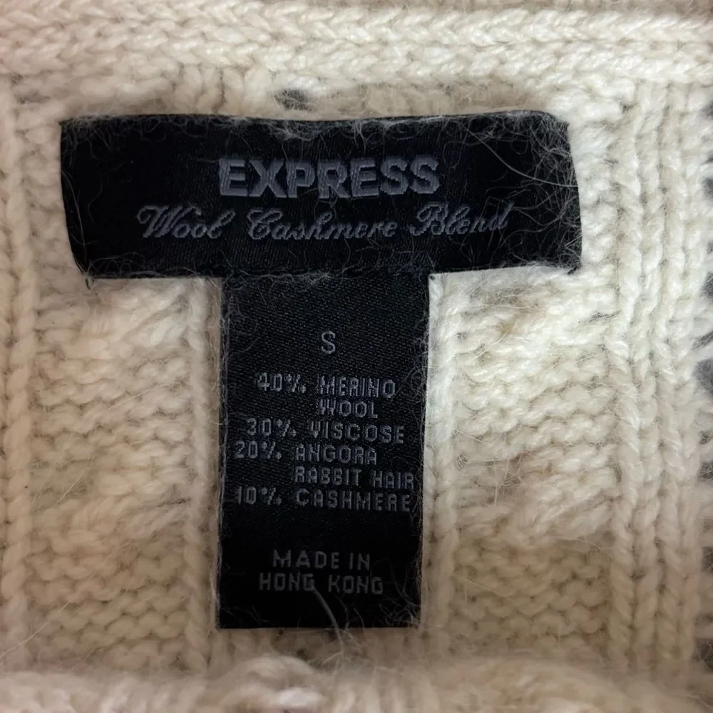 Vintage 90's Express Wool Angora Cashmere Blend Off The Shoulder Cream Sweater